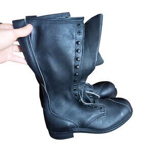 NEW 11 D NWOT Vintage Linesman Boots Black Leather Lace-Up Vibram Soles